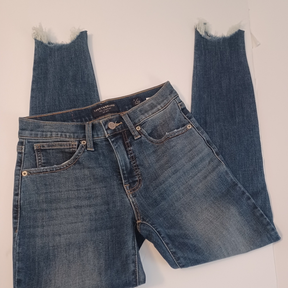 Lucky Brand Ava Mid-rise Distressed Hem Ankle Jeans Sz 2